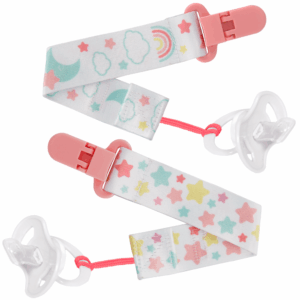 KIT 2 PRENDEDORES DE CHUPETA ESTRELAS ROSA
