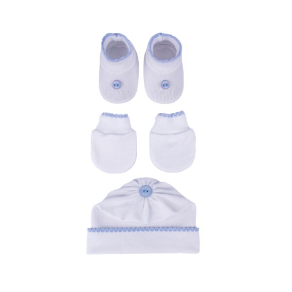KIT 3 PEÇAS DE BEBÊ BOTÃO - SAPATINHO,LUVA E TOUCA - Image 6