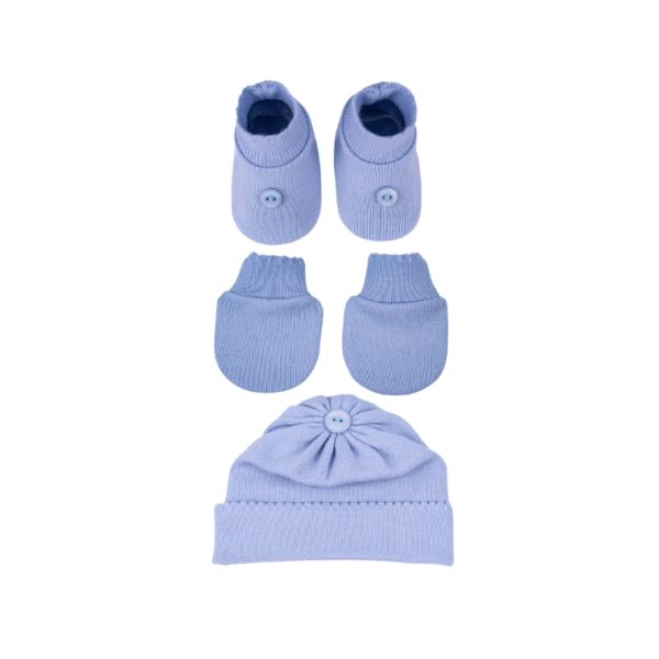 KIT 3 PEÇAS DE BEBÊ BOTÃO - SAPATINHO,LUVA E TOUCA - Image 9