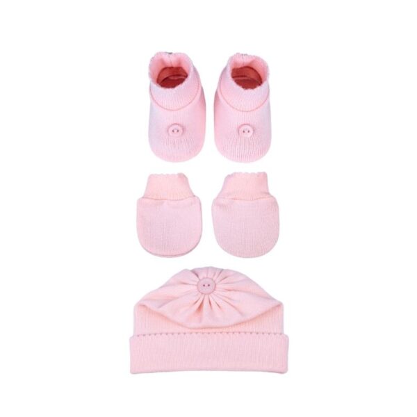 KIT 3 PEÇAS DE BEBÊ BOTÃO - SAPATINHO,LUVA E TOUCA - Image 12